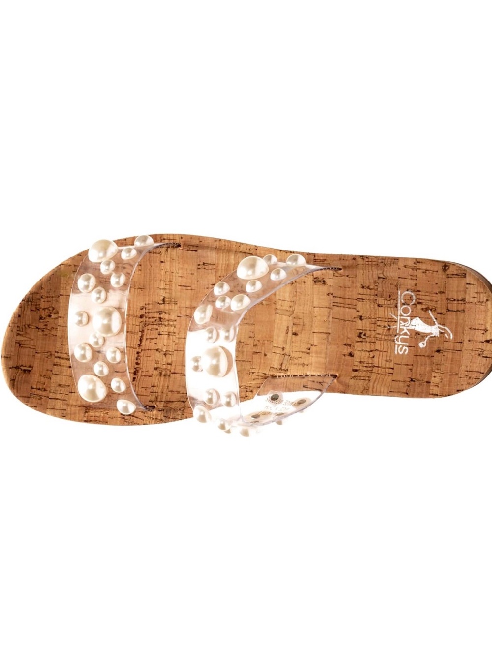 Corkys Clear Pearl Double Band Slide Sandal with Cork Footbed